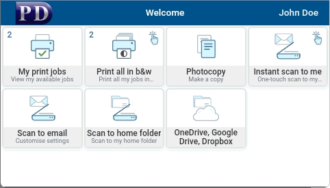 The Print Director home screen on a Lexmark printer panel, with My print jobs ready to release.