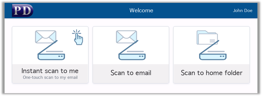 Print Director scan-to-email tiles on the printer panel home screen.